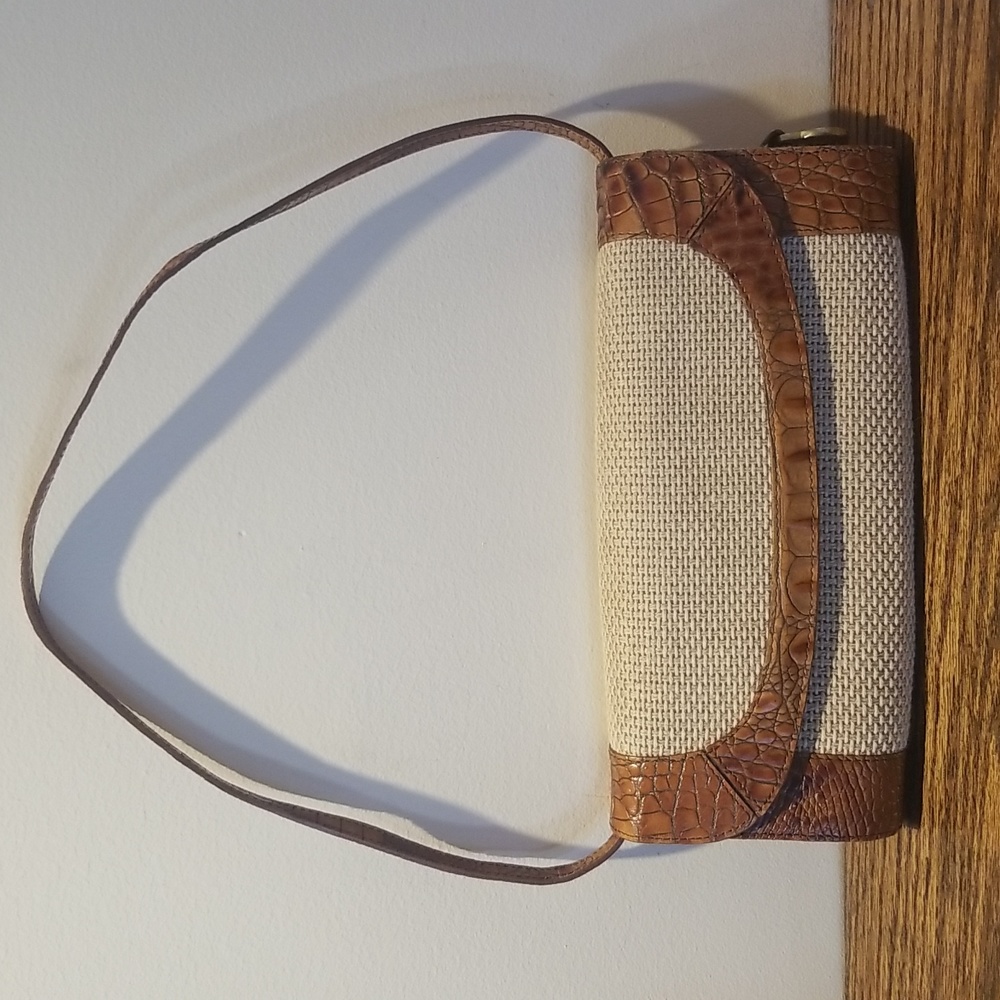 Brahmin Pecan Brown Croc Embossed Leather & Mesh Shoulder Bag / Clutch - Picture 2 of 14